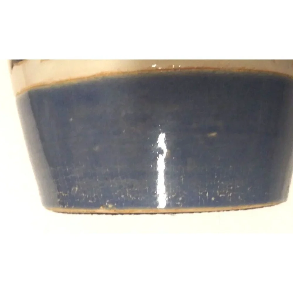 Vintage Ceramic Vase Asian Design Water Buffalo/Buckets Blue/White 11.5